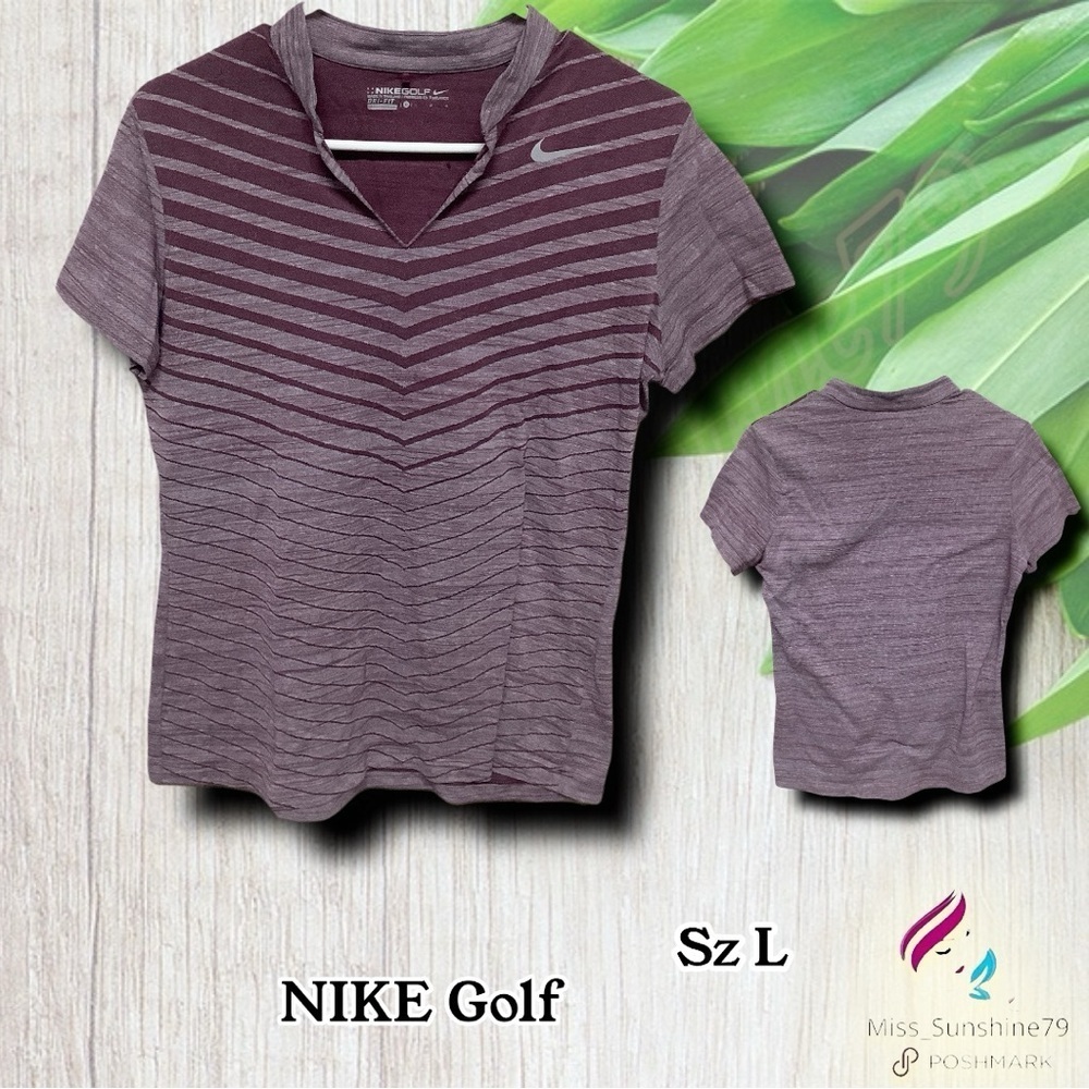 NIKE Golf - Sz L - Women short sleeve shirt - burgundy striped